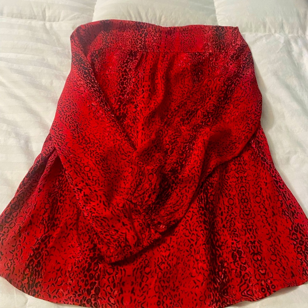 Red leopard print silky blouse